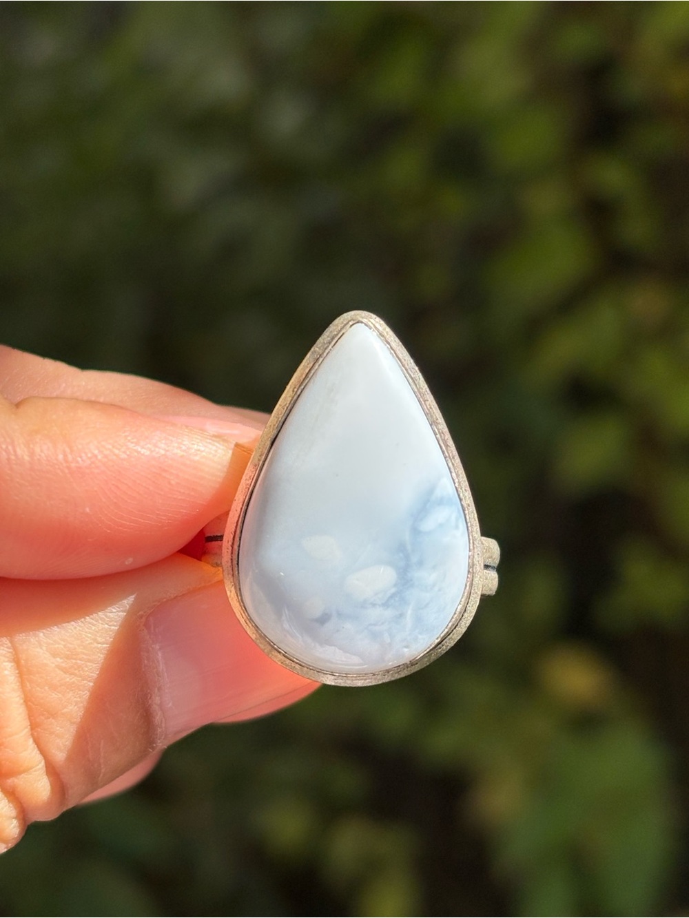 Teardrop Larimar Silver Ring - Light Blue Teardrop Stone palo